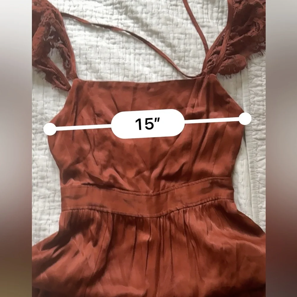 By Anthropologie Lace Mix Jumpsuit red rusty brown 2 - Picture 6 of 10